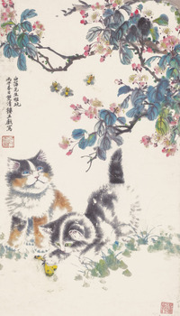 何香凝 花猫戏蝶