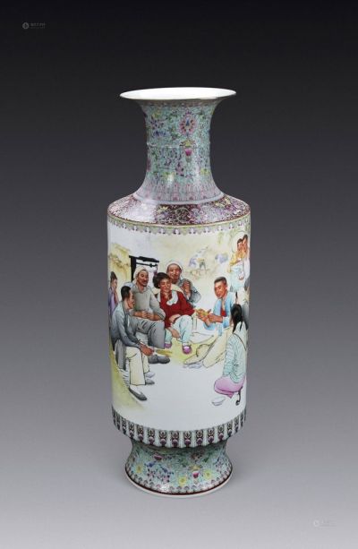 1969年作 艺术瓷厂美研室 粉彩“志在农村把根扎”瓷瓶