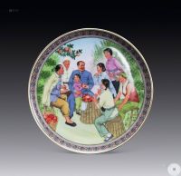60年代 艺术瓷厂 粉彩“毛主席到咱公社来”人物瓷盘