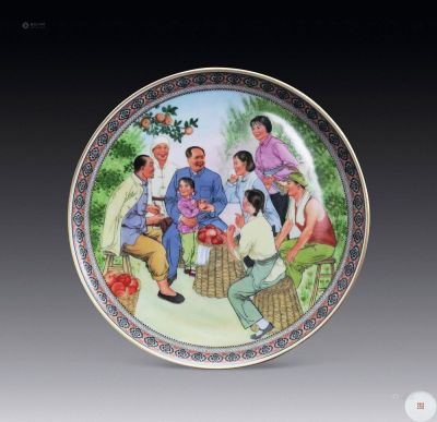 60年代 艺术瓷厂 粉彩“毛主席到咱公社来”人物瓷盘