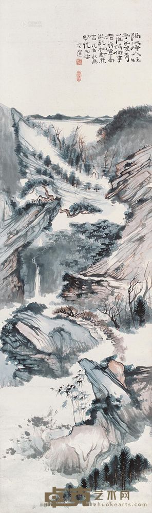 蒋玄佁 1938年作  山水图 立轴 135×40cm