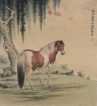 马晋 1930年作 立马图 立轴