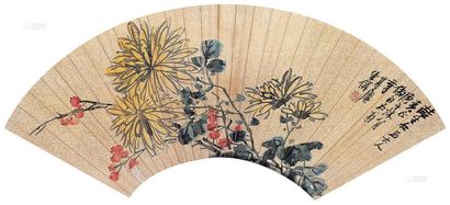 朱梦庐 1870年作 花卉图 扇面连框