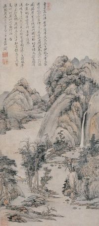 王原祁 1700年作 仿董巨山水 立轴