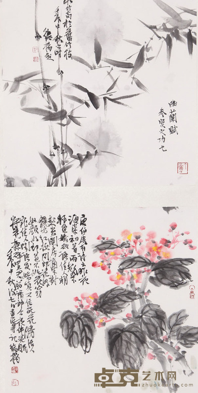刘德扬 花鸟双帧 34x34