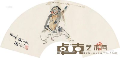 关良 己未（1979）年作 戏曲人物 扇片 16×48cm
