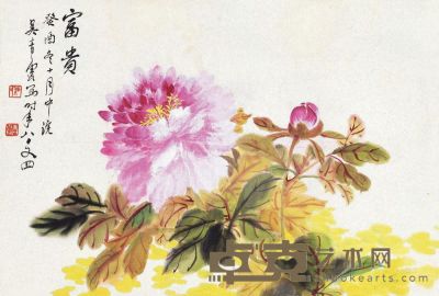 吴青霞 癸酉（1993）年作 富贵 立轴 33.5×50cm