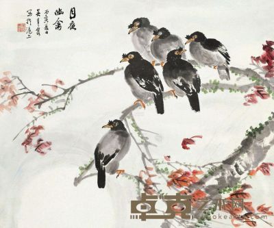 吴青霞 丙寅（1986）年作 月夜幽禽 立轴 58.5×70cm