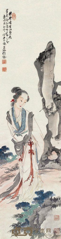 徐操 1938年作 美人图 立轴 130×34cm