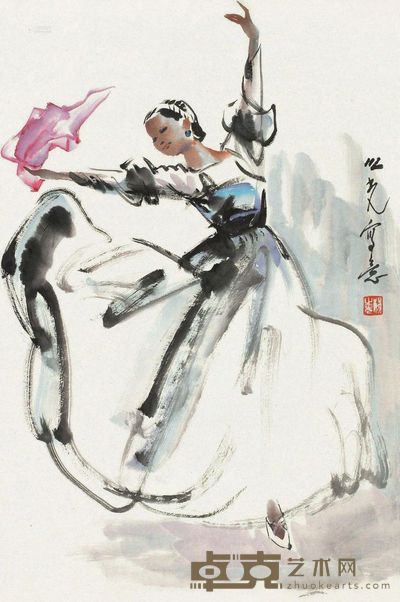 杨之光 舞蹈人物 镜片 68×45cm