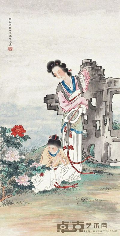 王颂芝 赏花图 立轴 68×35cm