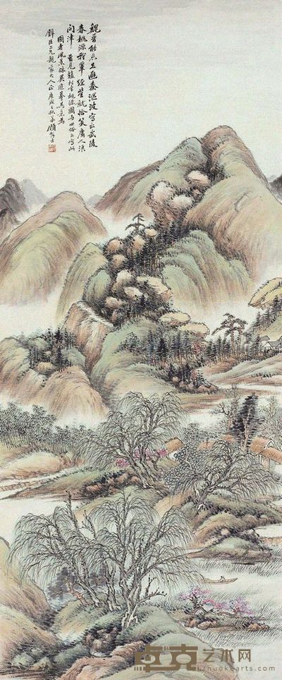 顾麟士 1910年作 拟赵松雪桃源图 立轴 117×48cm