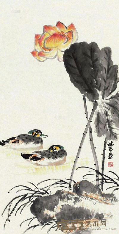 来楚生 鸳鸯 镜片 95×48cm