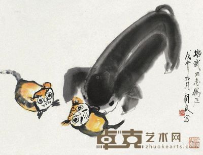 关良 1978年作 扮猪吃虎 镜片 40×52cm