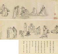 金昆 1740年作 十六应真图 手卷