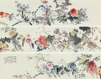 都俞 1929年作 百花图 手卷