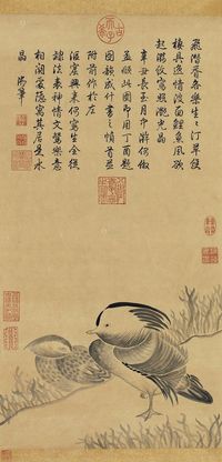 乾隆帝 （款） 1781年作 鸳鸯 立轴