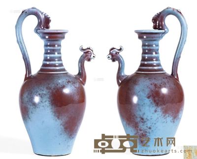 清雍正 仿钧釉龙柄凤首壶 高34.3cm