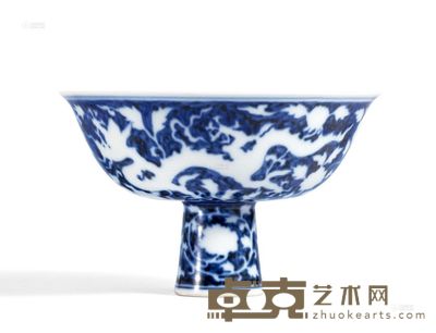 明早期 青花留白暗刻龙穿花高足碗 直径15.4cm；高9.7cm