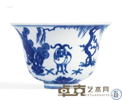 明嘉靖 青花三羊开泰仰钟杯 直径16.0cm；高10.0cm