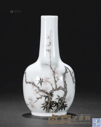 清 墨彩竹梅枝瓶 高11.4cm