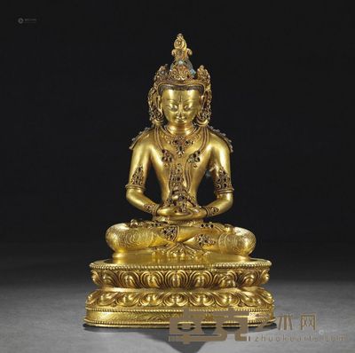 明 铜鎏金无量寿佛坐像 高18.2cm