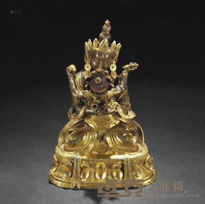 清 铜鎏金欢喜佛坐像 高18.4cm