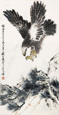 钱行健 己未（1979）年作 鹰击长空 立轴