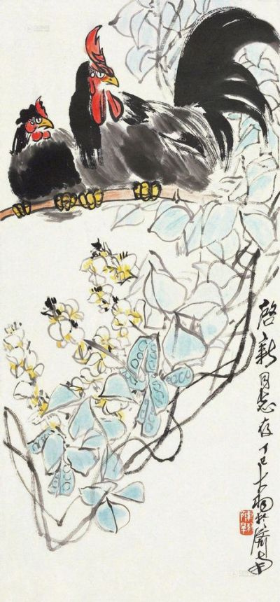 陈大羽 丁巳（1977）年作 双吉图 立轴