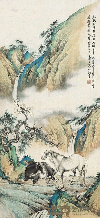 殷梓湘 己巳(1929)年作 神骏图 立轴 89.5×40cm