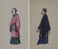 清晚期 通草画《官员贵妇》 （两幅）