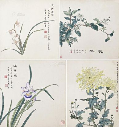 叶哲豪 花卉 （七幅） 镜心