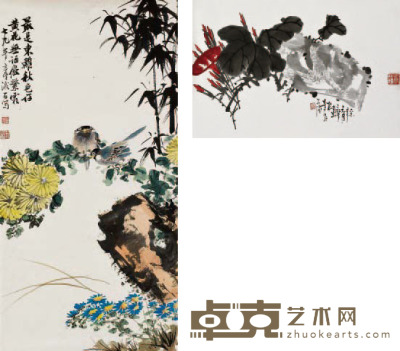 马龙青、王玉枢 花卉 39×59、66×33 约 2.1 平方尺、约 2 平方尺