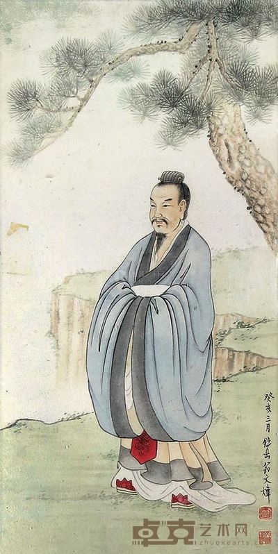 翁文炜 高士图 镜框 68.5×34.5cm