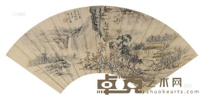 孙雪泥 溪山隐士 扇片 17.5×51cm