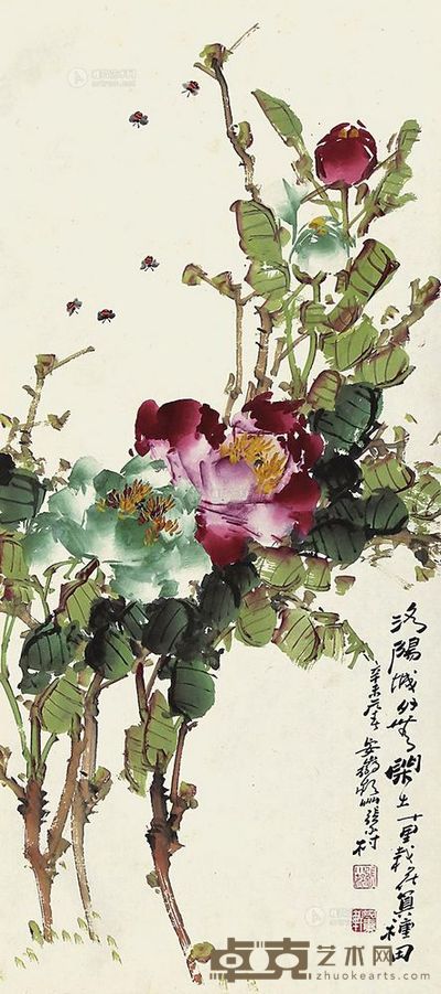 张小村 牡丹 镜心 84×38cm