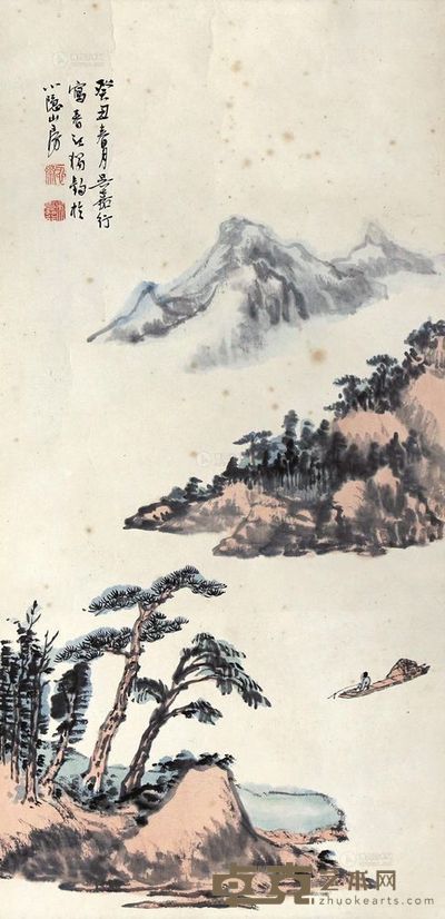 吴嘉行 春江独钓 镜片 68×33cm
