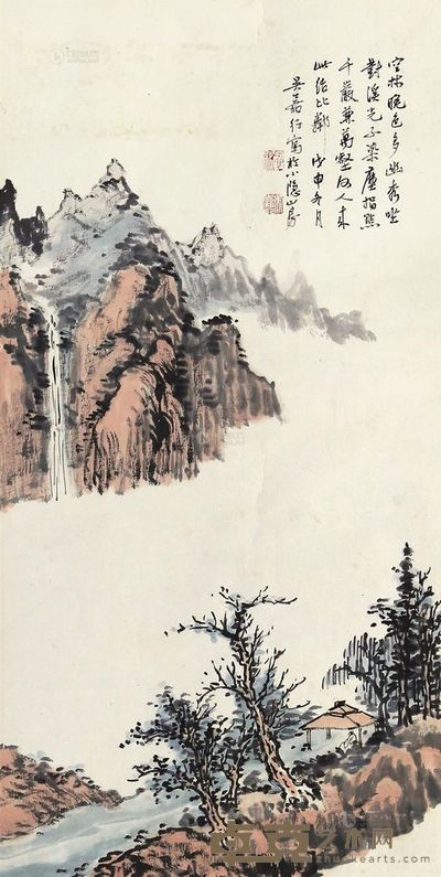 吴嘉行 空林晚色 镜片 67.5×34cm