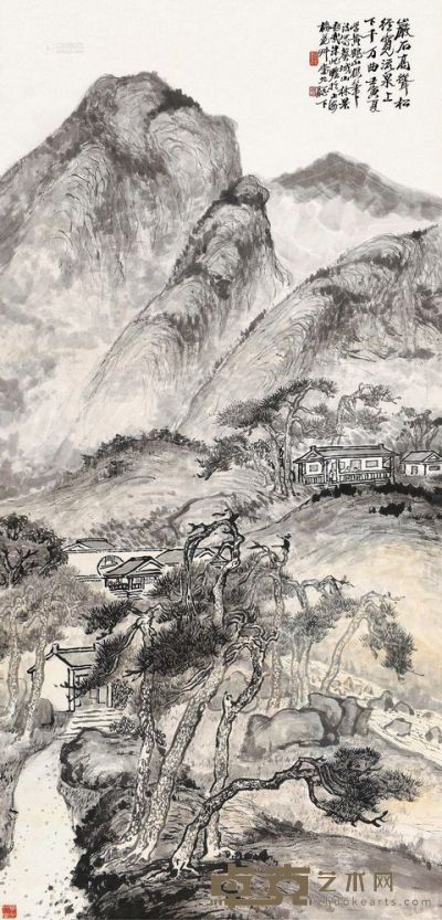 朱屺瞻 壬寅（1962）年作 松林山居 镜片 146×69cm