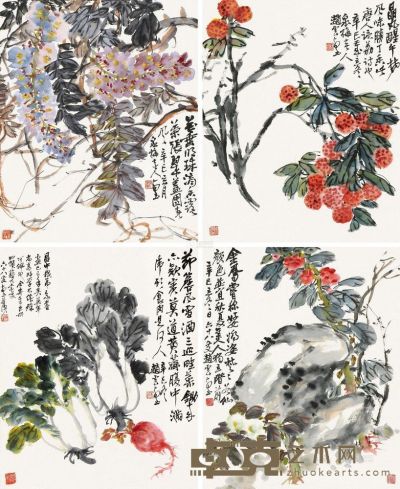 赵云壑 辛巳（1941）年作 果蔬清香 （四件） 屏轴 48.5×39.5cm×4