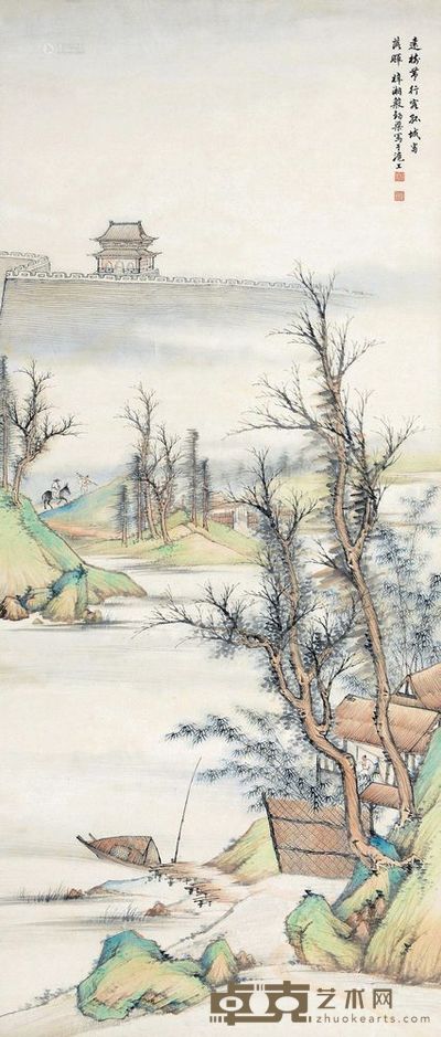殷梓湘 秋林送客 镜片 94×40cm