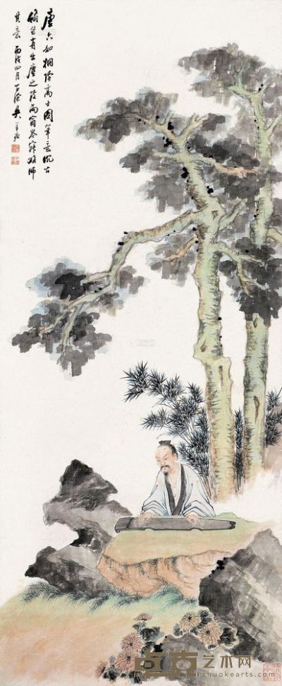 吴子深 丙戌（1946）年作 桐荫高士 立轴 129×53.5cm