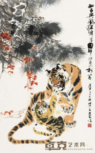 刘旦宅 戊午（1978）年作 乳虎啸风 立轴 95.5×59cm