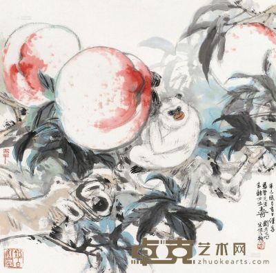 刘旦宅 辛未（1991）年作 禄寿双全 镜框 68×68cm