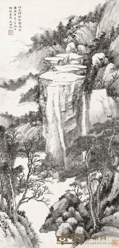 吴湖帆 辛未（1931）年作 松壑鸣泉 立轴 103×49cm
