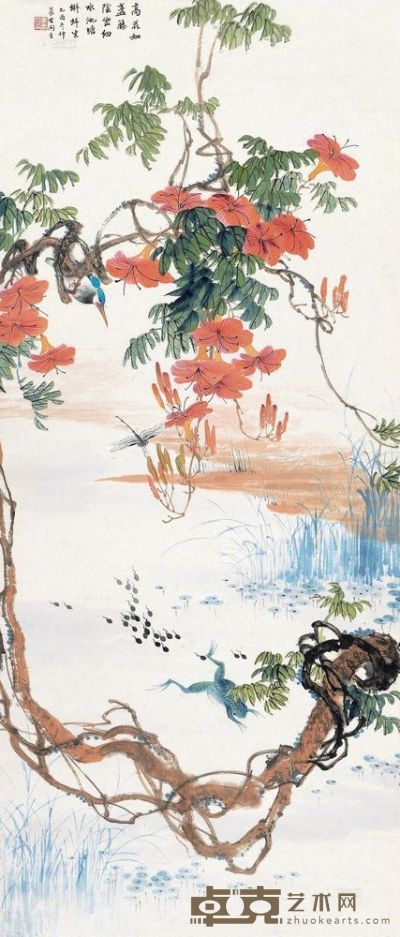 吴青霞 乙酉（1945）年作 十里蛙声 立轴 103×44.5cm