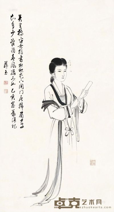 赵蕴玉 乙亥（1995）年作 女校书图 立轴 96.5×50cm