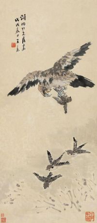 王震 戊戌（1898）年作 鹰猎图 立轴