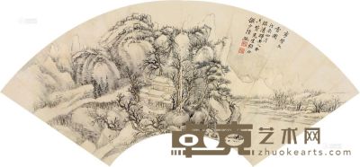 陆俨少 戊辰（1928）年作 雪景寒林 镜片 18×49cm