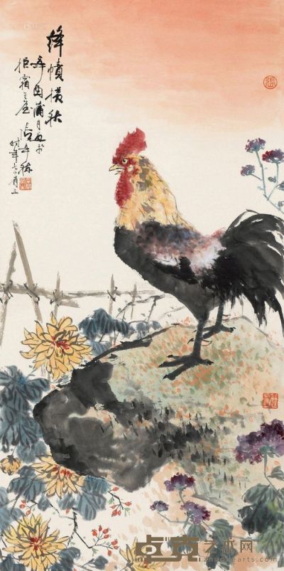 张辛稼 辛酉（1981）年作 绛帻横秋 镜片 137×68cm